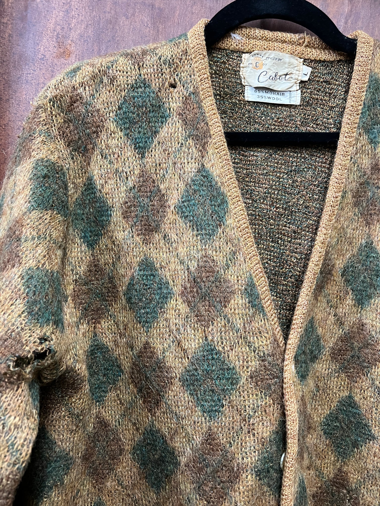 1940s MENS SWEATER- Cabot argyle mohair AS IS