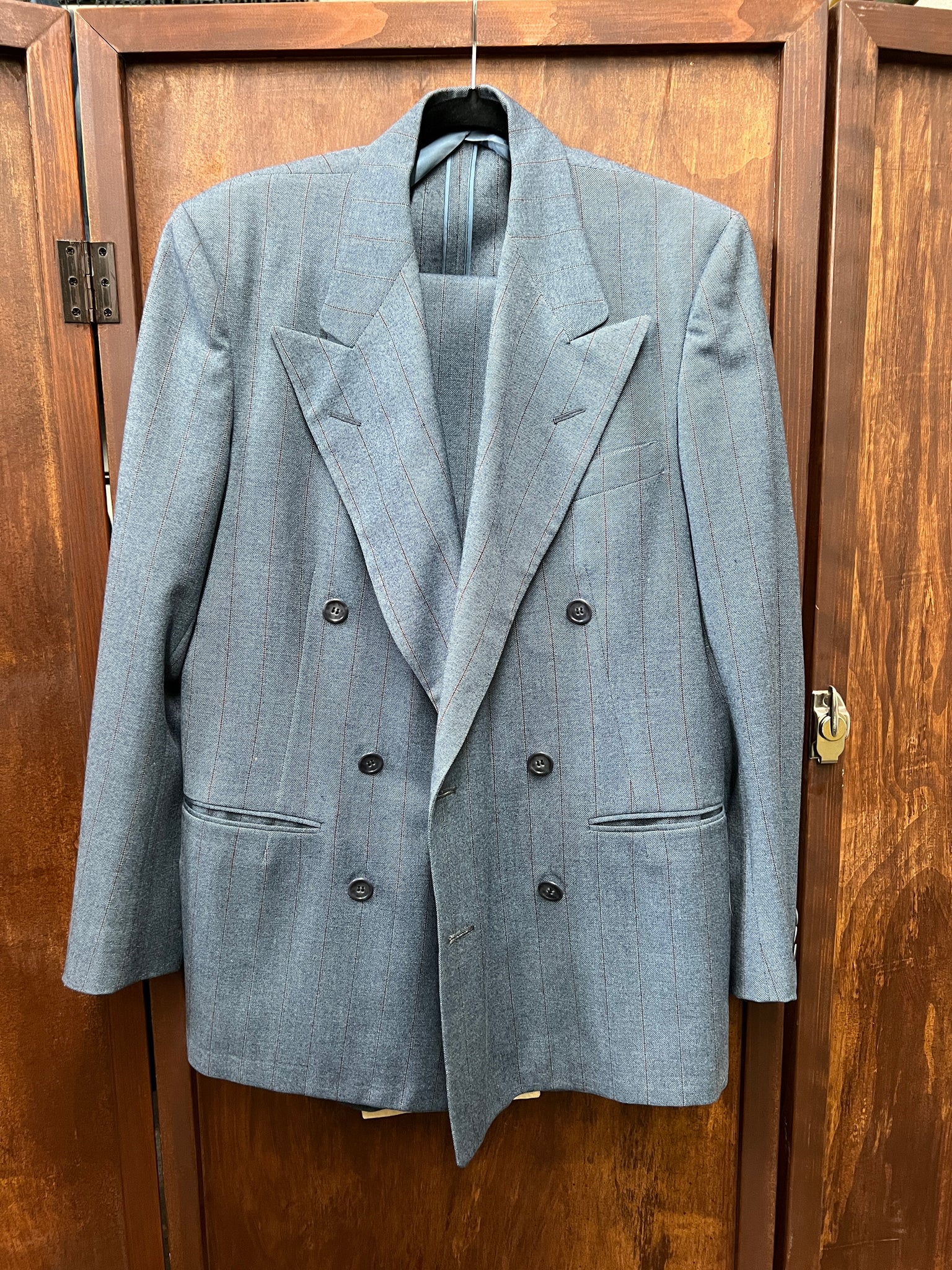 1950s MENS 2 PIECE- SUIT- Harris & Frank double breasted blue pinstripe